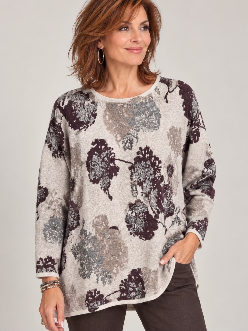 Guillaume - Metallic Floral Print Knit Pullover Sweater- SzM